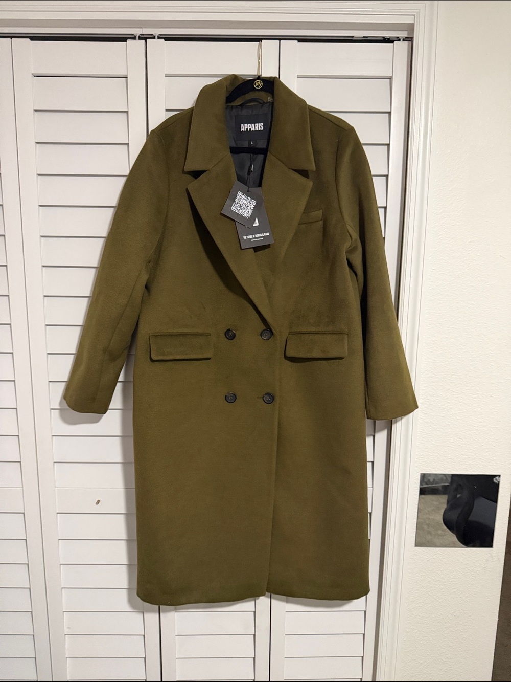 Apparis Olive Green Double-Breasted Pea Coat